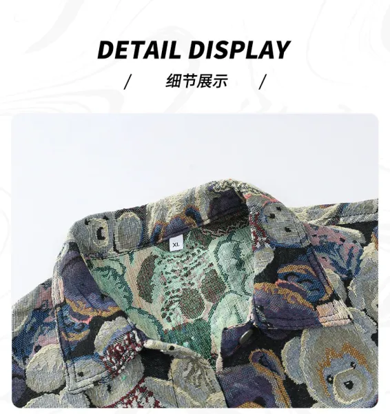 Teddy Bear Tapestry Print Oversized Shirt Jacket Multicolor Outerwear - 13