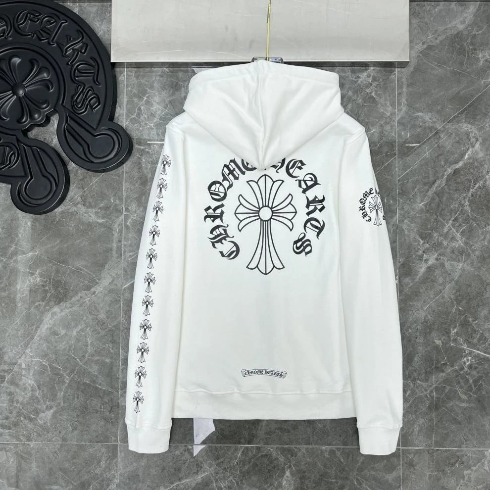 Chrome Hearts White Cross-Embroidered Zip-Up Hoodie - 22