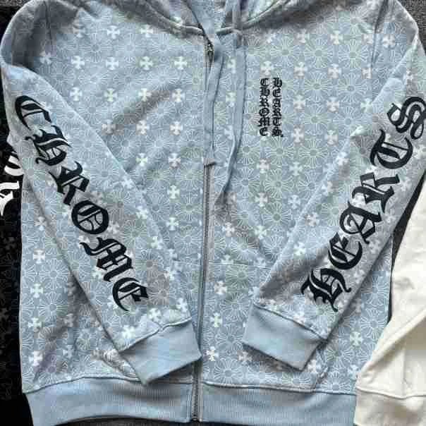 Chrome Hearts White Cross-Embroidered Zip-Up Hoodie - 4