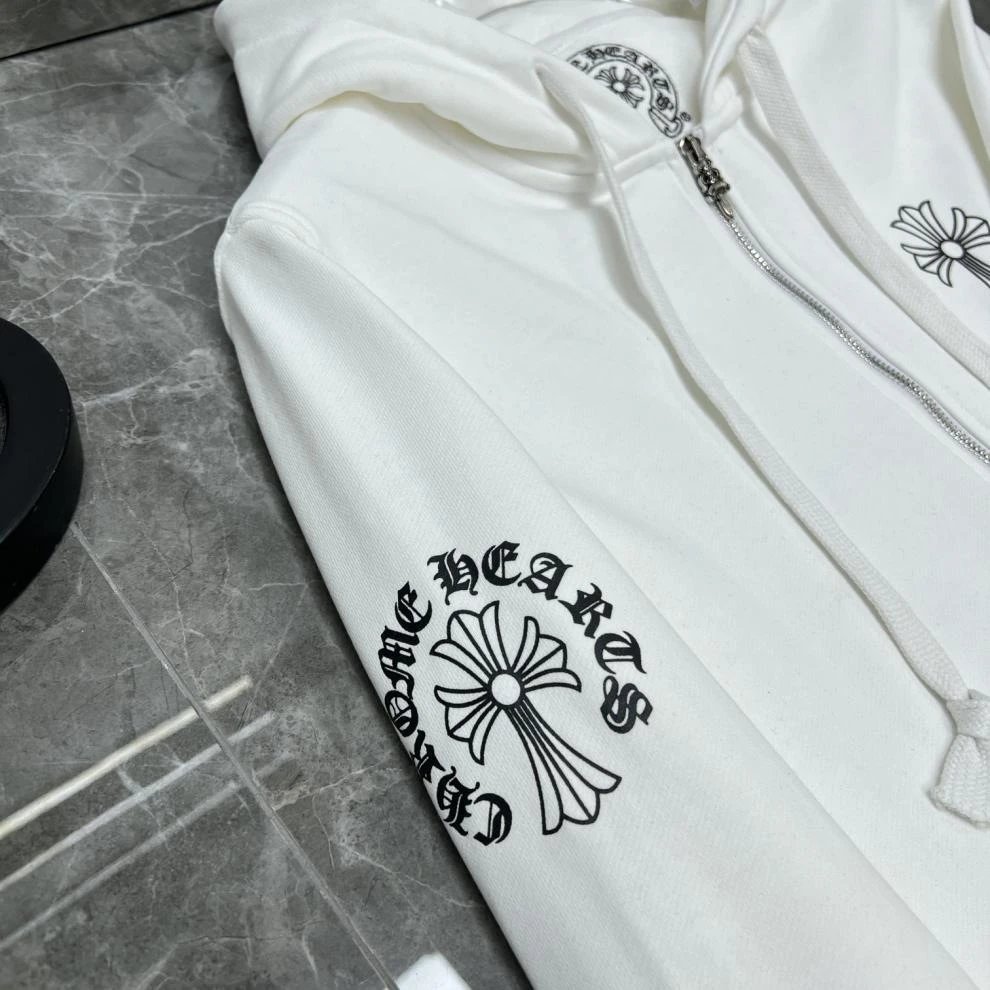 Chrome Hearts White Cross-Embroidered Zip-Up Hoodie - 21