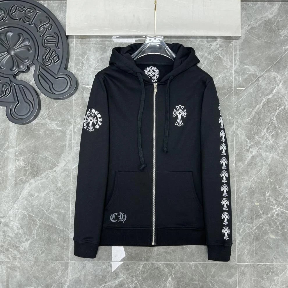 Chrome Hearts White Cross-Embroidered Zip-Up Hoodie - 23