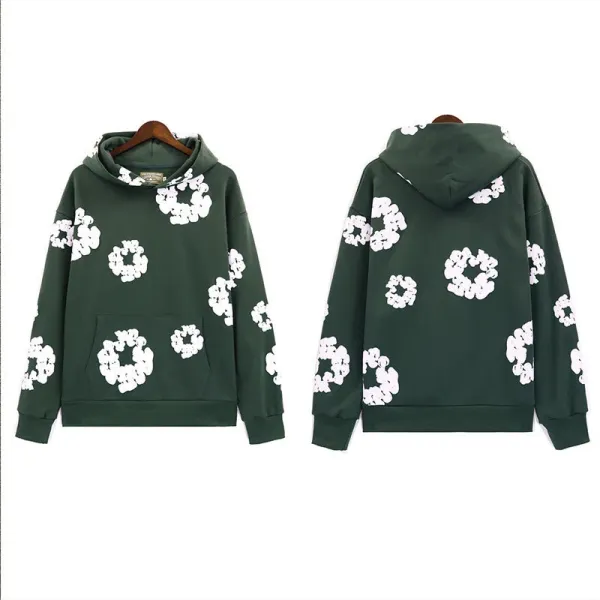 Design Floral Print Oversized Hoodie Army Green - 1