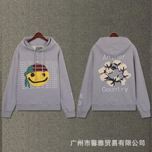 Anther Country Smiley Cotton Print Hoodie Gray - 1
