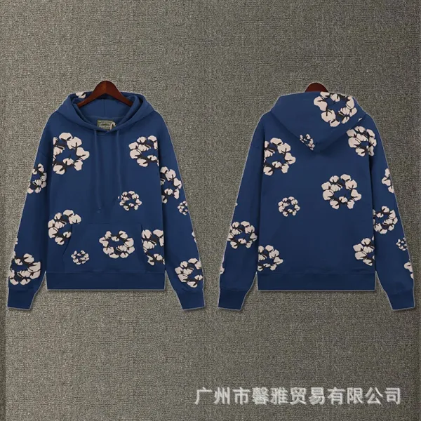 Design Floral Print Navy Blue Hoodie - 1