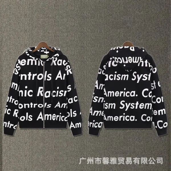 Off-White 'Racism System' Graphic Zip-Up Hoodie Black - 1