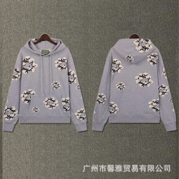 Design Cotton Floral Print Gray Hoodie - 1