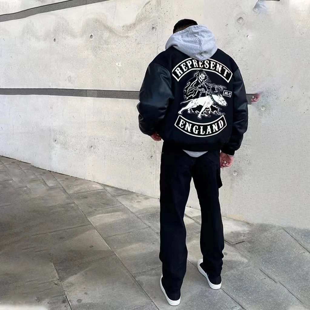 Represent England Skull & Dog Motif Bomber Jacket Black - 7