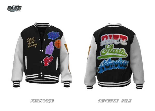 GLFS Diet Starts Monday Varsity Jacket Black/White Multicolor - 6