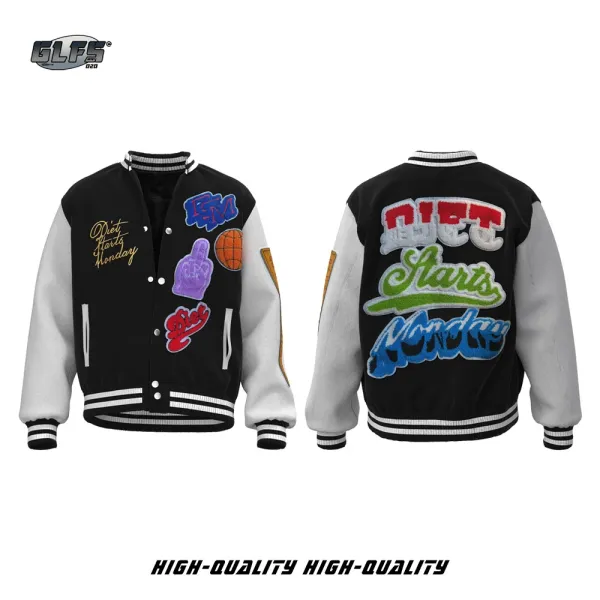 GLFS Diet Starts Monday Varsity Jacket Black/White Multicolor - 1