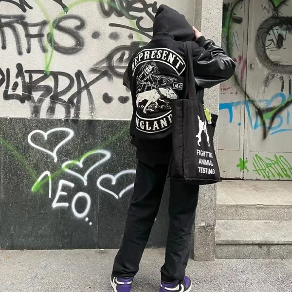 Represent England Skull & Dog Motif Bomber Jacket Black - 6