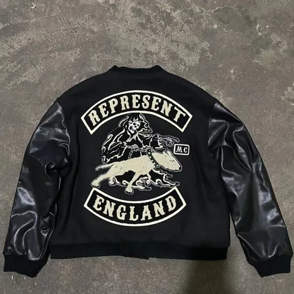Represent England Skull & Dog Motif Bomber Jacket Black - 8