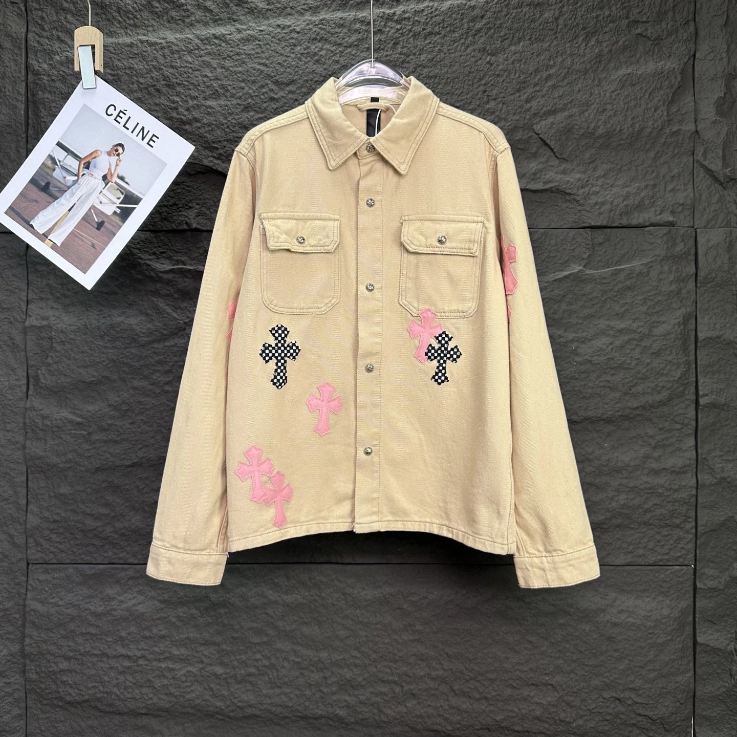 Céline Cross-Embroidered Corduroy Shirt Jacket