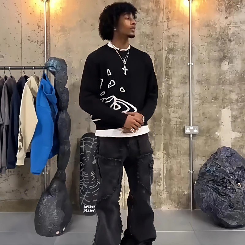 Broken Planet Knitwear Jacquard graphic crewneck sweater image 3