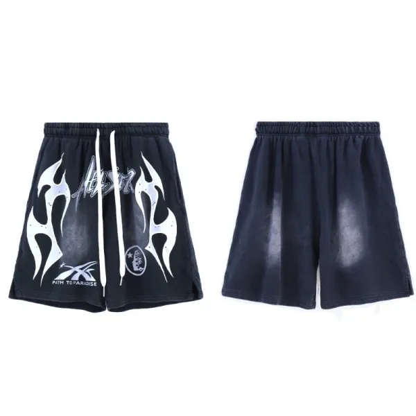 Path To Paradise Flame Print Shorts Navy - 1
