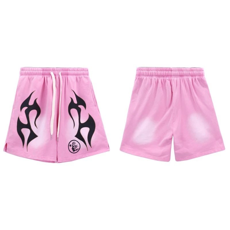 Design Flame Print Drawstring Shorts Pink - 1