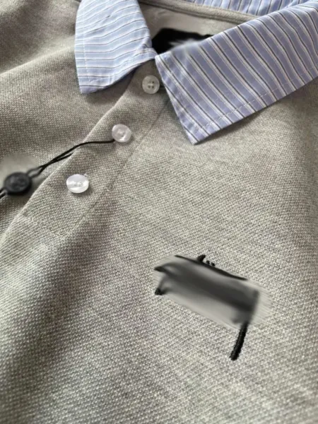Layered Collar Polo Shirt Gray with Striped Sleeve Detail Polo - 14
