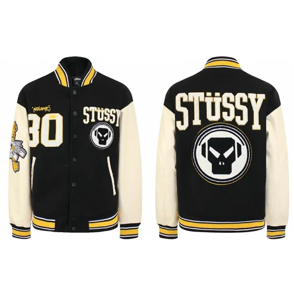Stüssy varsity jacket black cream yellow outerwear - 1