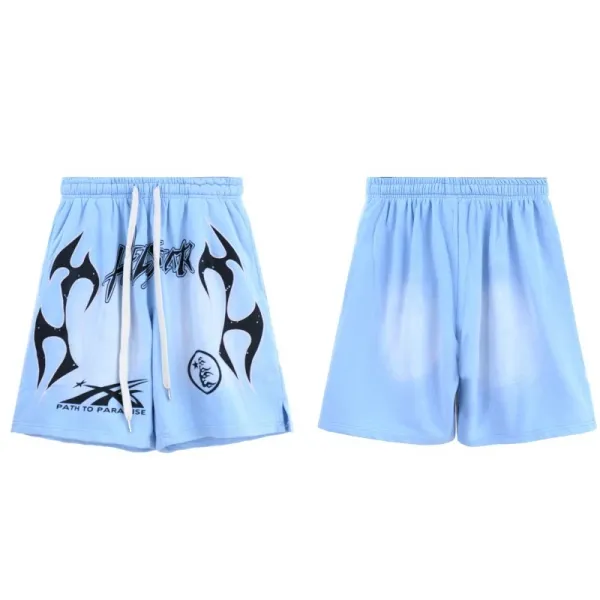 Path to Paradise Flame Print Shorts Light Blue - 1