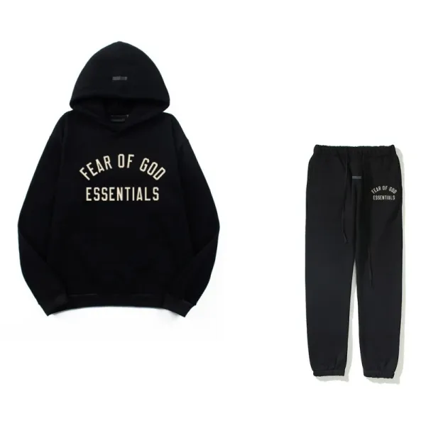 Fear of God Essentials Black Arch Logo Hoodie and Sweatpants Set - 1