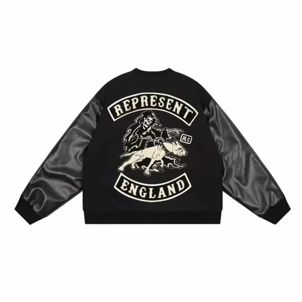 Represent England Skull & Dog Motif Bomber Jacket Black - 1