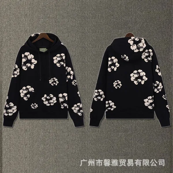 Floral Print Black Hoodie - 1
