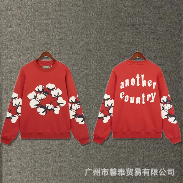 Another Country Cotton Floral Print Red Hoodie - 1