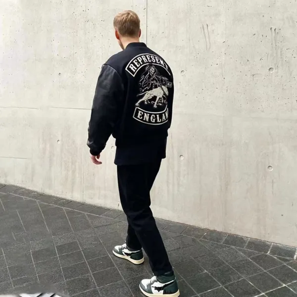Represent England Skull & Dog Motif Bomber Jacket Black - 5