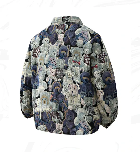 Teddy Bear Tapestry Print Oversized Shirt Jacket Multicolor Outerwear - 12