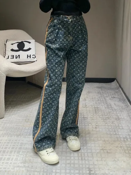 Louis Vuitton Monogram Denim Wide-Leg Jeans Navy - 5