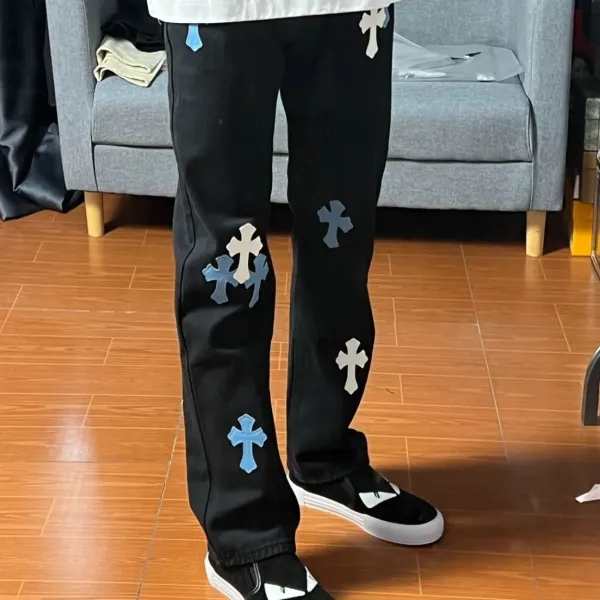 Chrome Hearts Cross Embroidered Black Jeans - 7