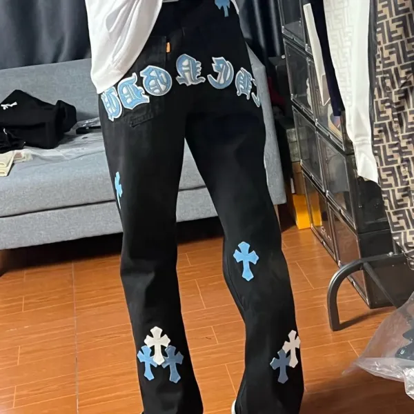 Chrome Hearts Cross Embroidered Black Jeans - 6
