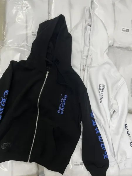 Chrome Hearts x Givenchy Zip-Up Hoodie Black with Blue Gothic Script - 5