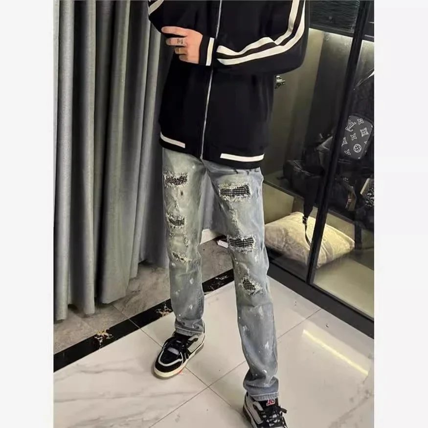 牛仔裤裤子破洞牛仔裤男宽松高级感百搭