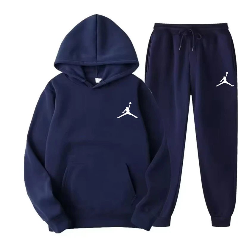 New Fall/Winter Fleece Lined Hoodie Sweatshirt Set for Men Women - Casual Sports Tracksuit (Jumpman)