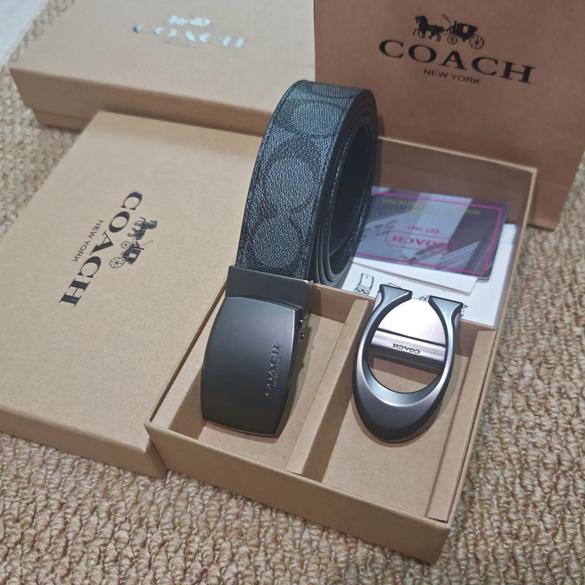 Double sided embossed letter buckle+C buckle
