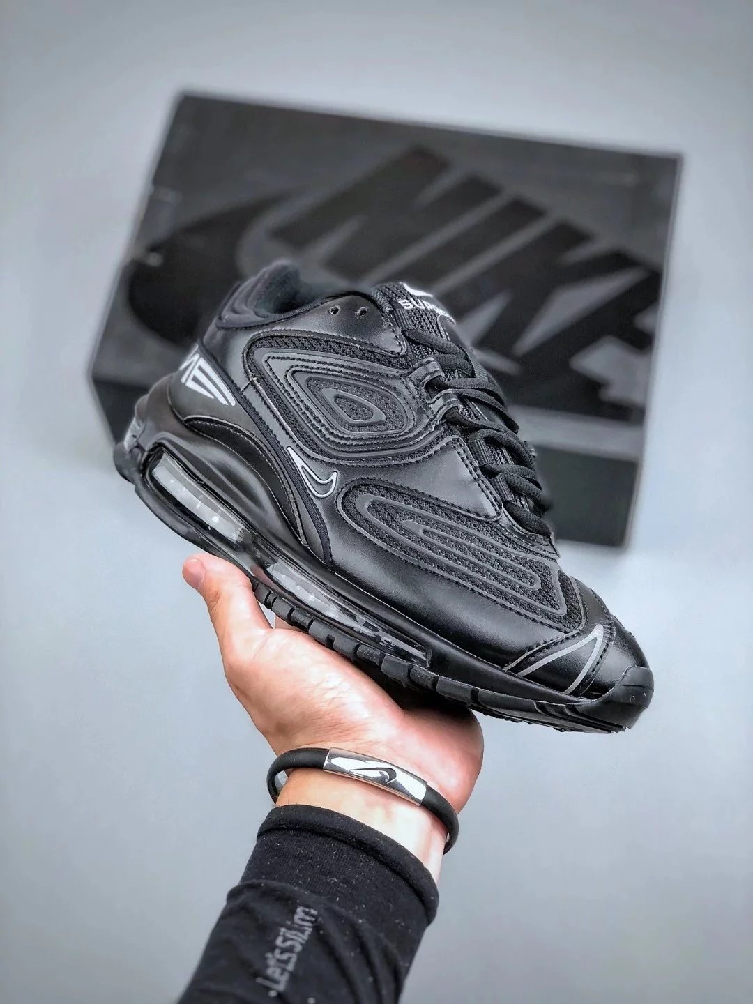 Nike Supreme x Nike Air Max 98 TL SP "Black/Metallic Silver" series low top classic retro versatile men's and women's casual sports air cushion running shoes couple's versatile trendy shoes