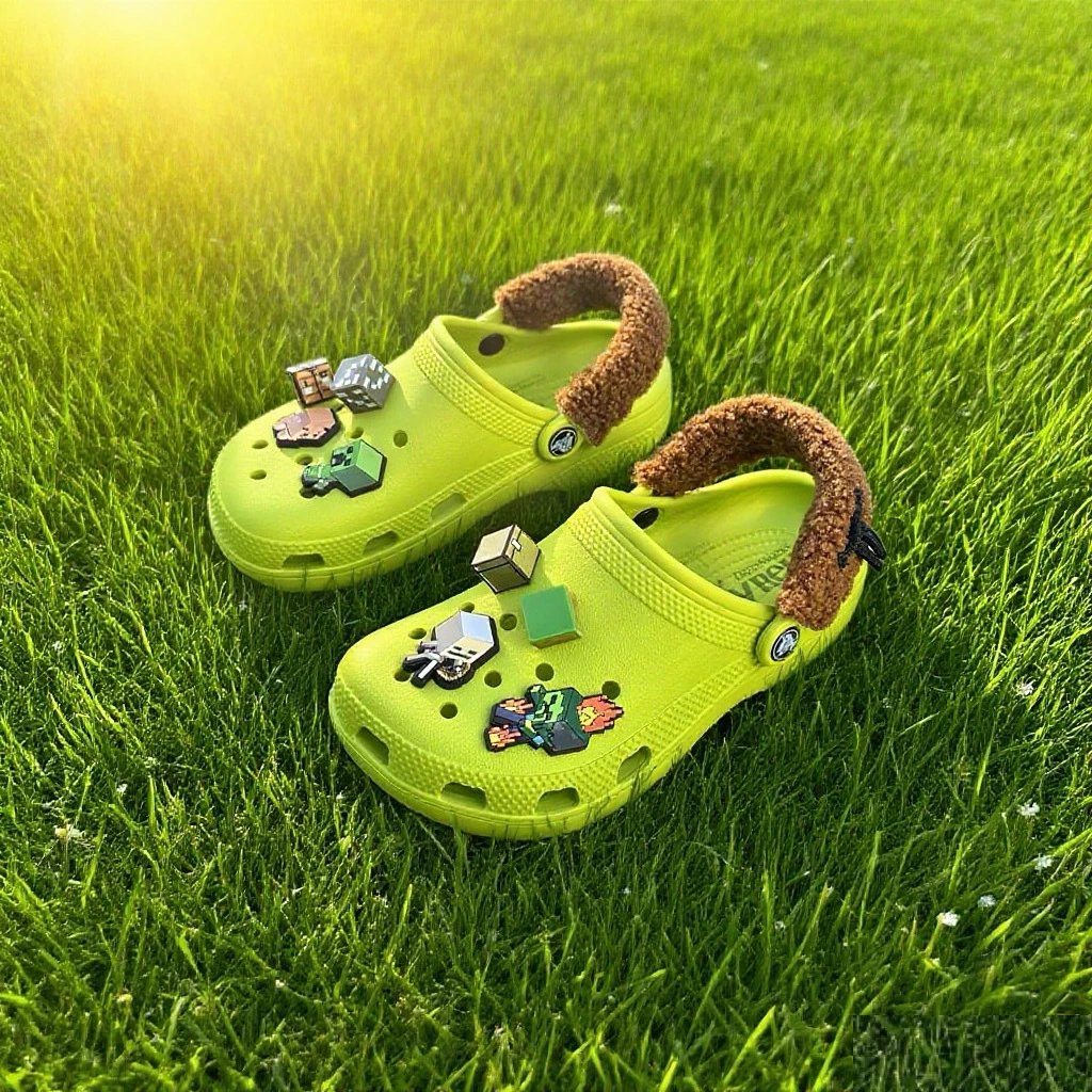 Crocs Classic Clog with Fur Strap and Eyes Lime Green Casual Shoes Sandals - 10