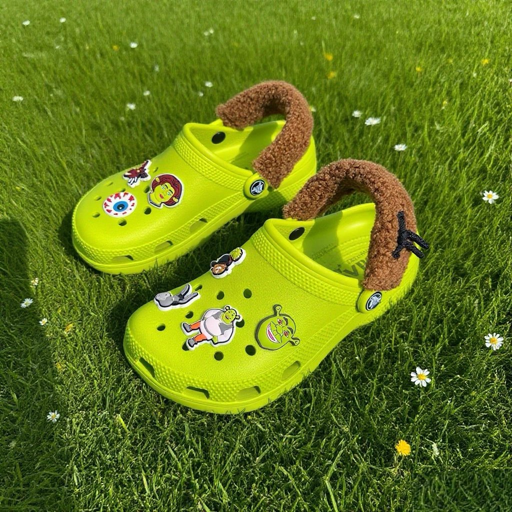 Crocs Classic Clog with Fur Strap and Eyes Lime Green Casual Shoes Sandals - 9