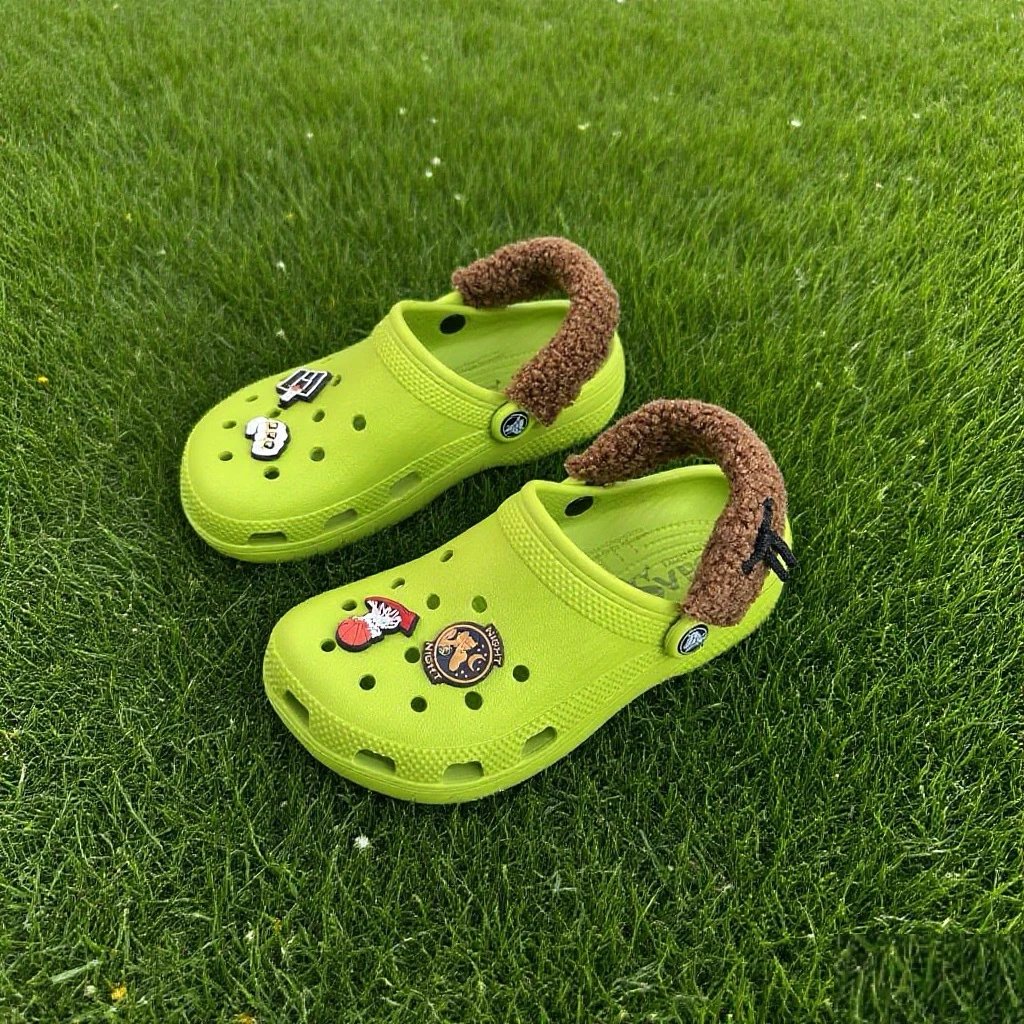 Crocs Classic Clog with Fur Strap and Eyes Lime Green Casual Shoes Sandals - 6