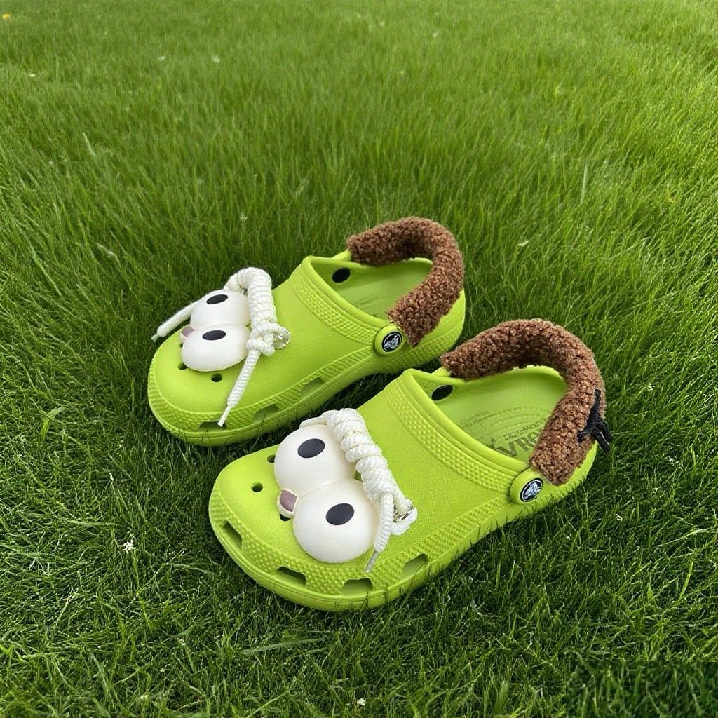 Crocs Classic Clog with Fur Strap and Eyes Lime Green Casual Shoes Sandals - 11