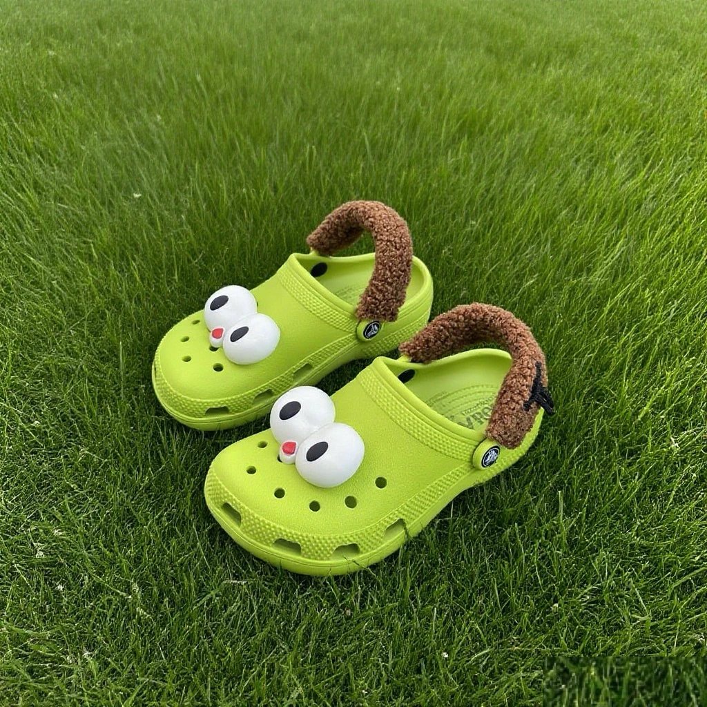 Crocs Classic Clog with Fur Strap and Eyes Lime Green Casual Shoes Sandals - 3