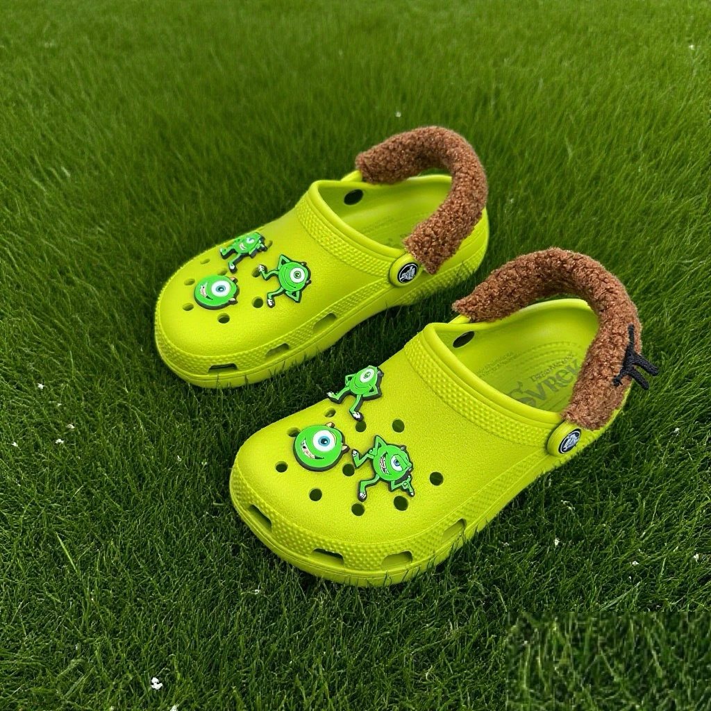 Crocs Classic Clog with Fur Strap and Eyes Lime Green Casual Shoes Sandals - 12