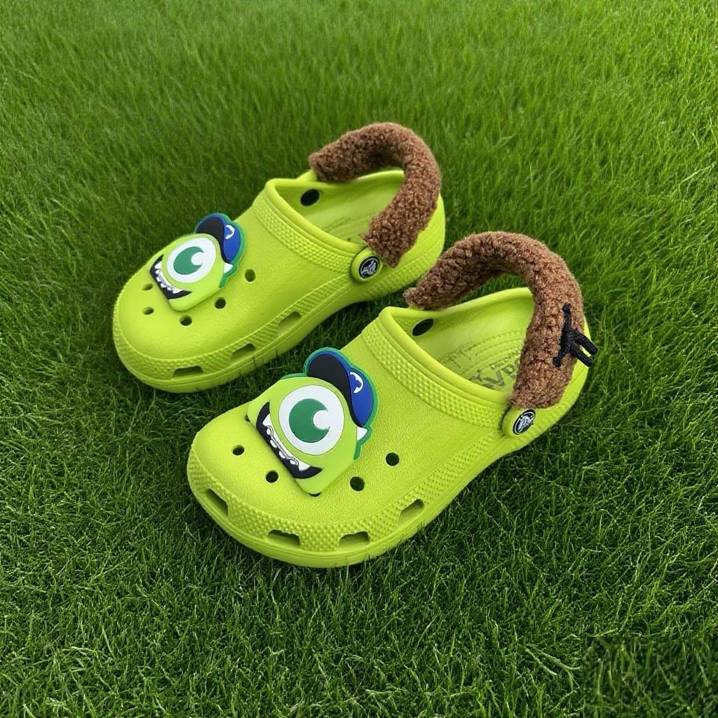 Crocs Classic Clog with Fur Strap and Eyes Lime Green Casual Shoes Sandals - 7