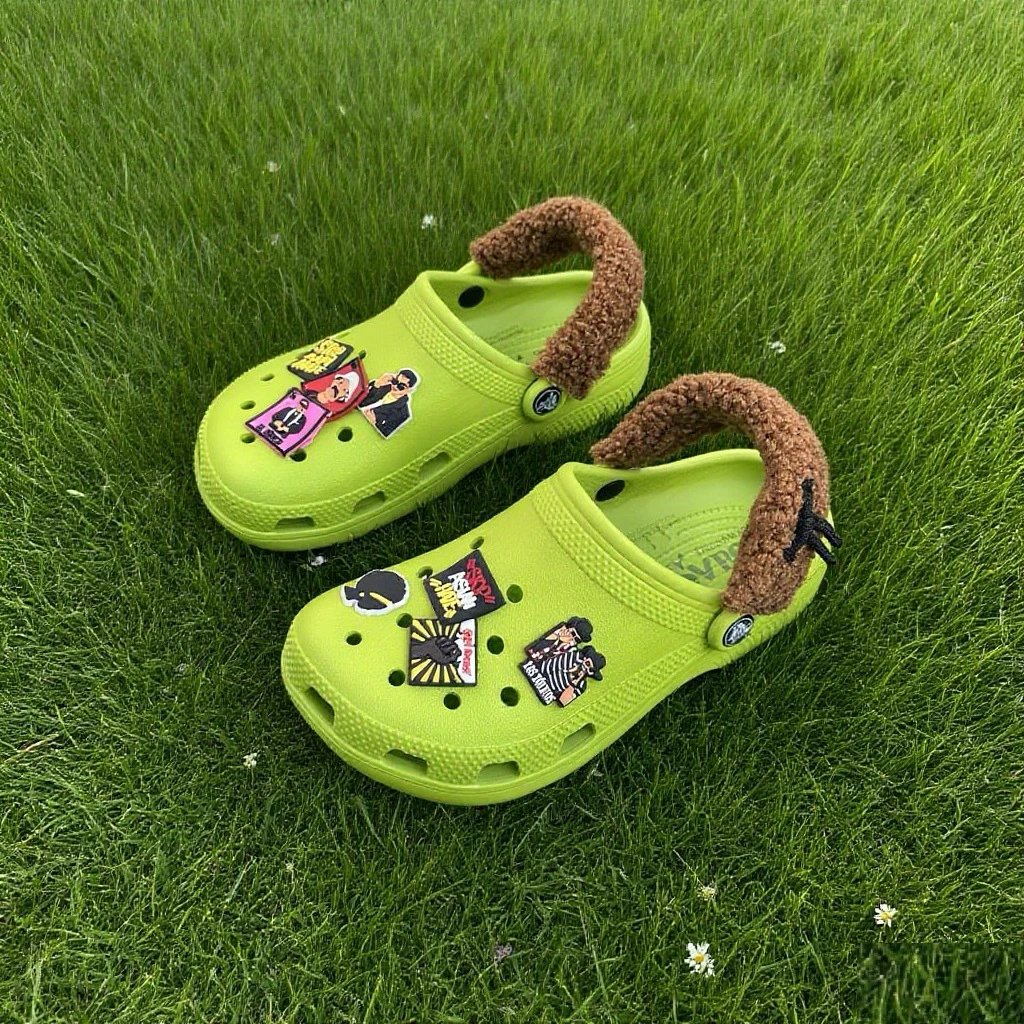 Crocs Classic Clog with Fur Strap and Eyes Lime Green Casual Shoes Sandals - 8