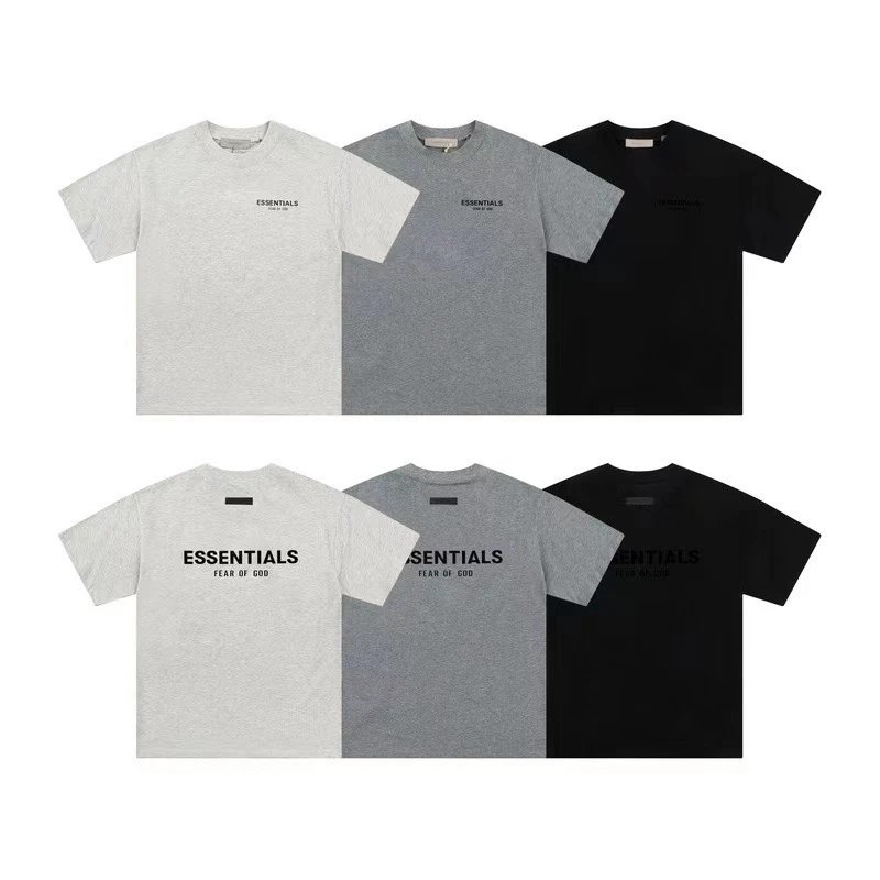 ESSENTIALS FOG Short-Sleeve T-Shirt and Shorts Set with Front and Back Flocking Print, Summer Pure Cotton, Fear of God
