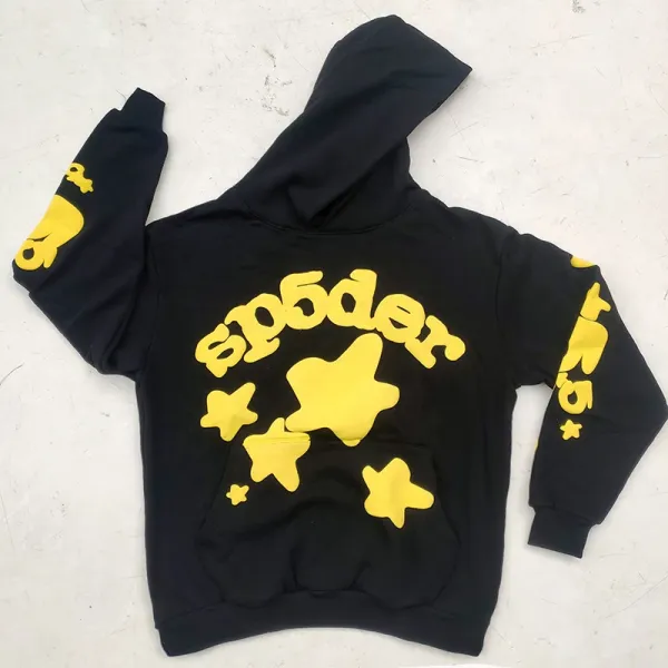 SP5DER Star Print Black Hoodie - 1