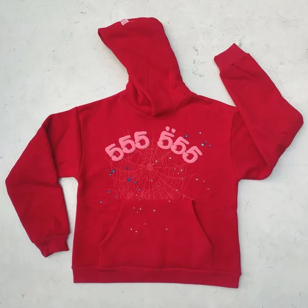 Design 555 Spiderweb Embroidered Red Hoodie - 1