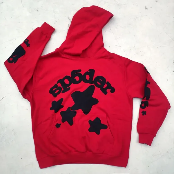 SP5DER Star Print Red Hoodie - 1