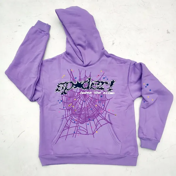 Spider! Spider Web Rhinestone Hoodie Purple - 1