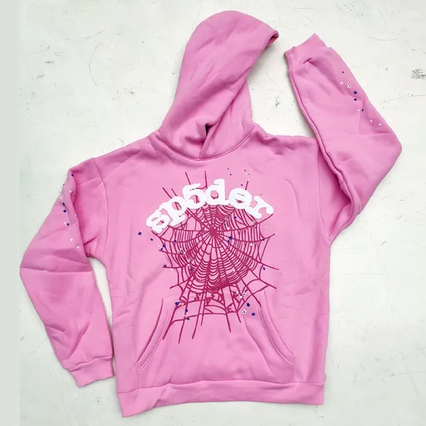 SP5DER Spider Web Hoodie Pink - 1